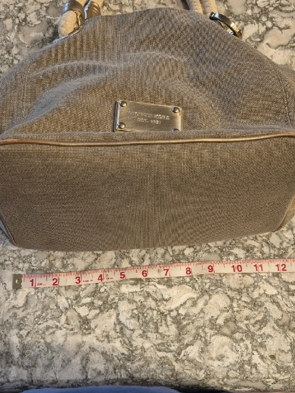 Michael Kors Beige-Tan Rope Handle Shoulder Bag With Gold Leather Trim